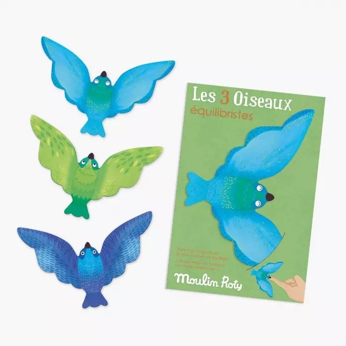 Set Of 3 Blue Balancing Birds Moulin Roty
