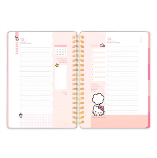 Agenda 2026 Hello Kitty por día con espiral Mooving