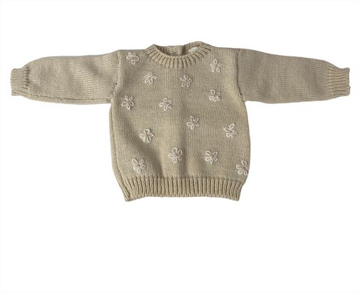 Set batita y pelele tejido Margaritas beige con flor blanca 