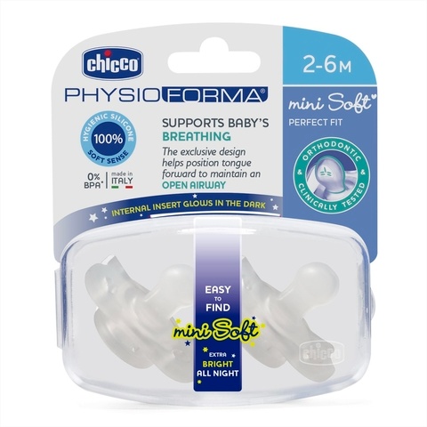 Chupete x 2 mini softsoother glowing 2-6m Chicco