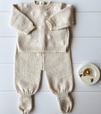 Set batita y pelele tejido Beige Margaritas blancas RN Pee