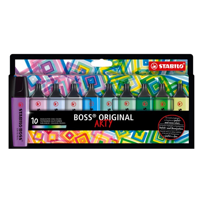 Resaltador Boss Arty x 10 Colores Fríos Stabilo