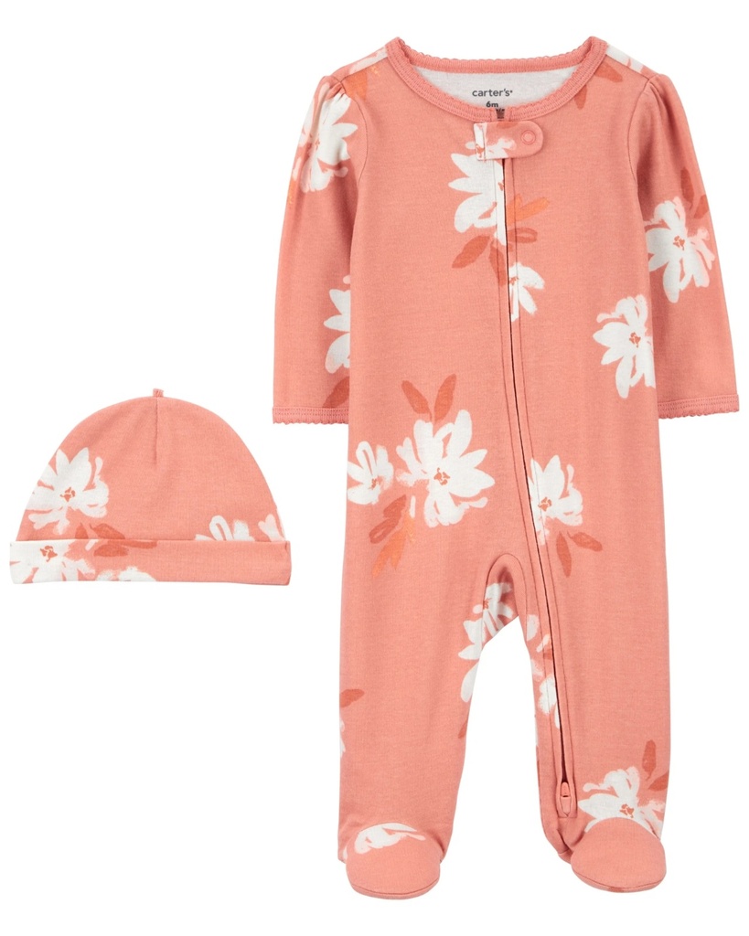Pijama 1Pc C/Pie Y Gorro Floral Algodón 6M Carters