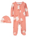 Pijama 1Pc C/Pie Y Gorro Floral Algodón Nb Carters