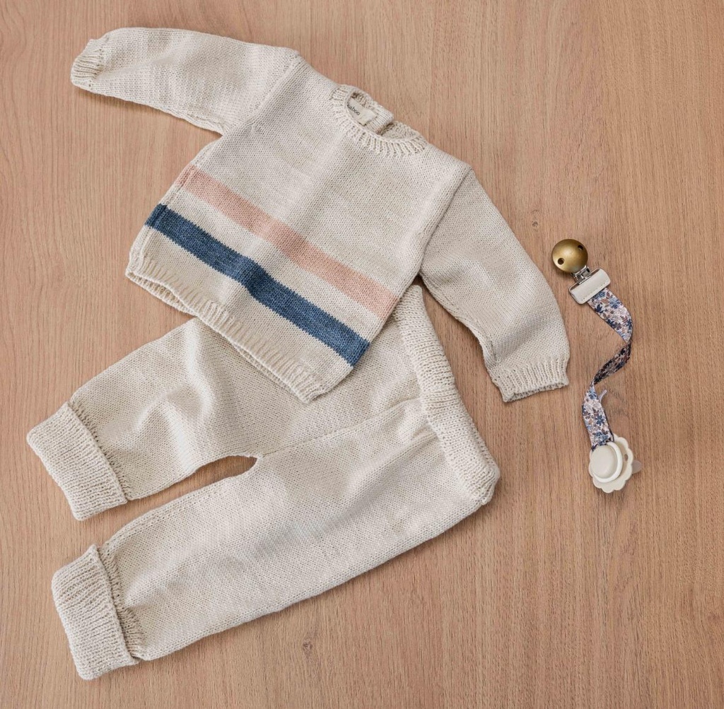 Set buzo y pelele tejido rayas azul y rosar RN Peekaboo