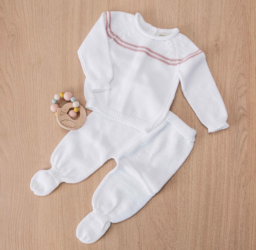 Conjunto Hilo blanco con doble guarda rosa 0-3 Peekaboo