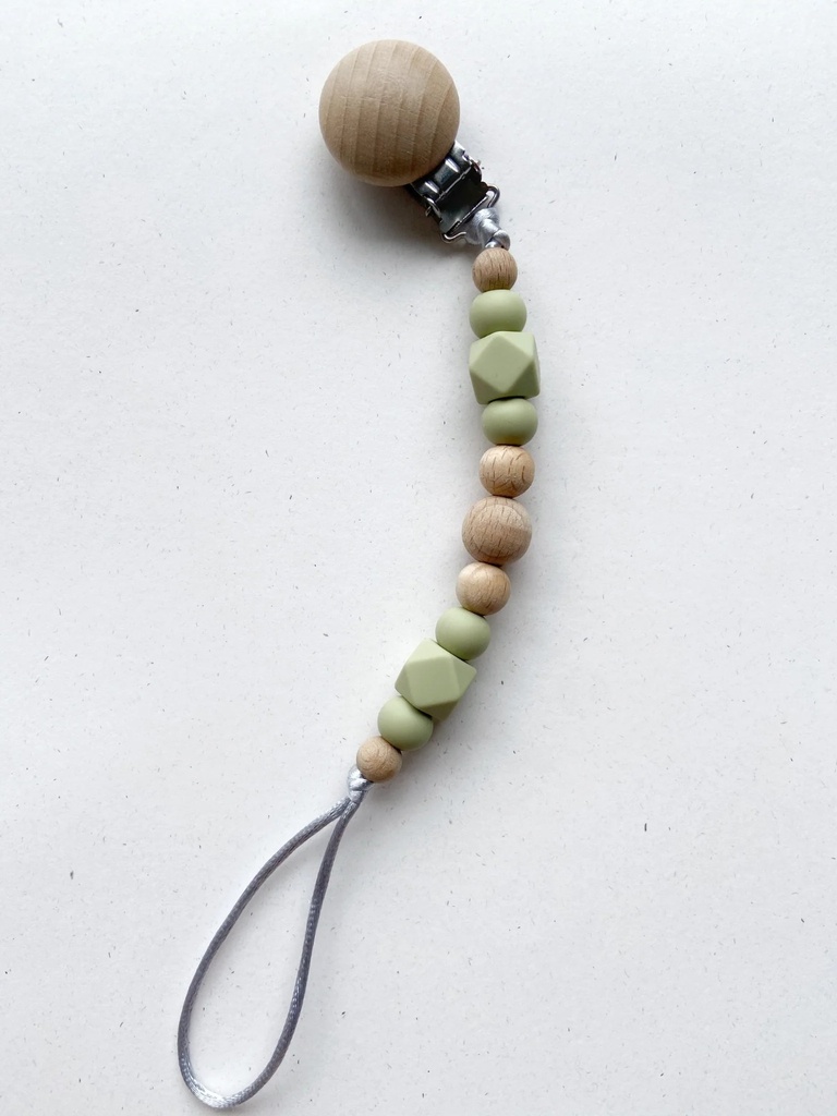 Clip Chupete Madera verde oliva Nansu