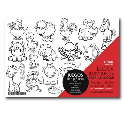 [7730992130272] Block individuales para colorear animales CHAU PANTALLAS