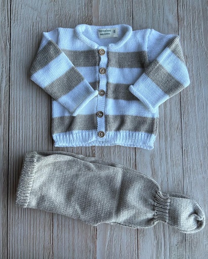 [PK18] Set batita  y pelele hilo rayado beige RN Peekaboo