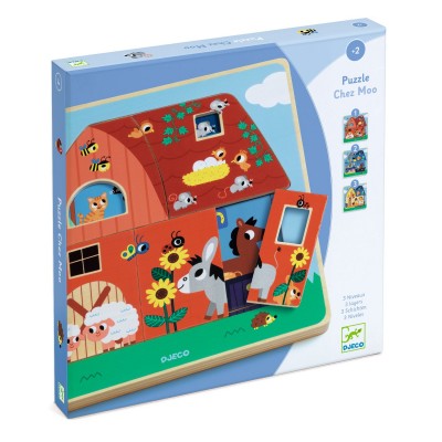 [DJ01482] 3 Layers Puzzle - Chez Moo - Fsc 100% Djeco