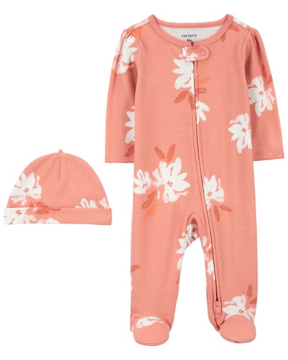 [195861910374] Pijama 1Pc C/Pie Y Gorro Floral Algodón 6M Carters