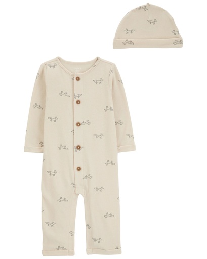 [195862660278] Monito Y Gorro Estampado Algodón Beige Zorro 6M Carters