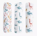 Set Of 3 Muslin Squares (Blue/Giraffe/Animals) Sous Mon Baob