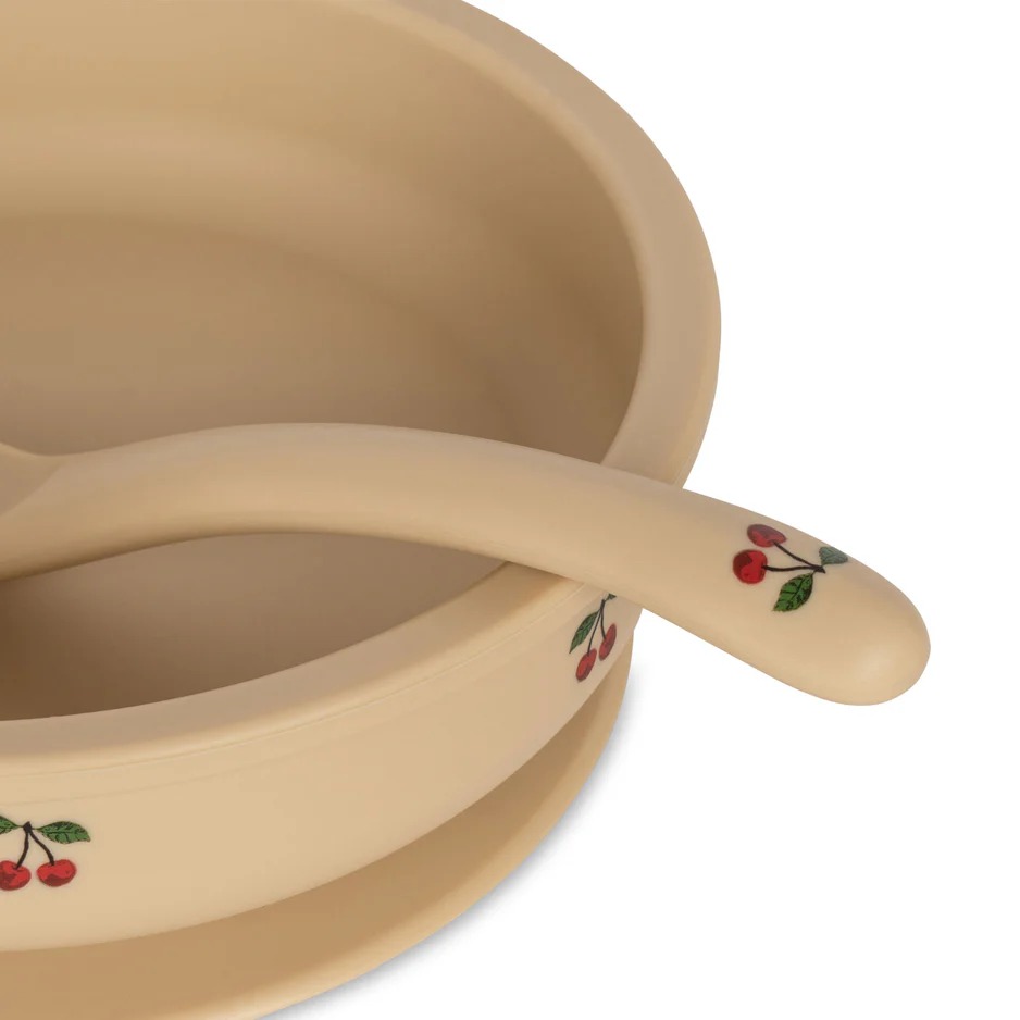 Bowl &amp; Spoon Silicone Set - Cherry Konges Sløjd Sløjd