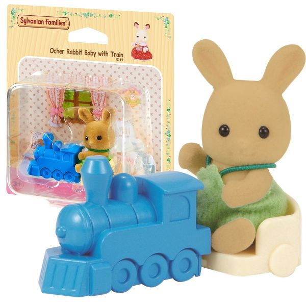 Ocher Rabbit Baby With Train Sylvanian Families