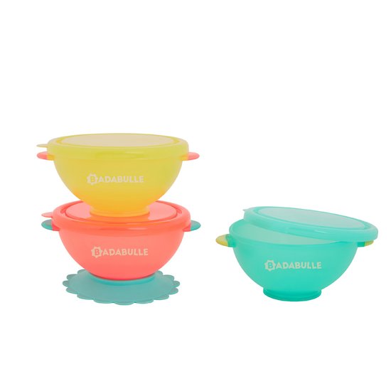 Set x3 Bowls con tapa y ventosa 330ml Badabulle