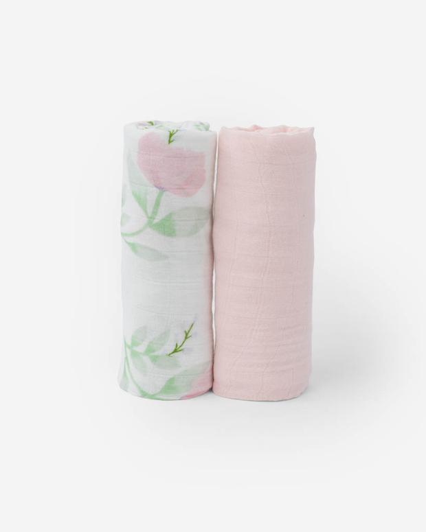 Deluxe Muslin Swaddle 2 Pack -Blush Peony Set Little Unicorn