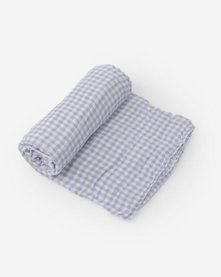 Deluxe Muslin Swaddle Single-Lavander Gingham Little Unicorn