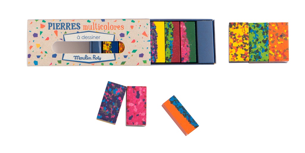 Box of 6 multi-coloured wax blocks Moulin Roty