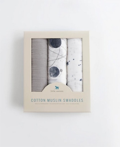 [UB0053] Cotton Muslin Swaddle x3 - Planetary Little Unicorn