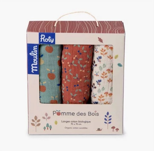 [675270] Set Of 3 Muslin Squares (Cherries/Forest/Apples) Pomme Des B