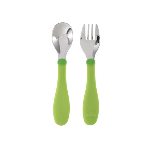 [8003670880004] Cubiertos de acero inox verde +18m Chicco