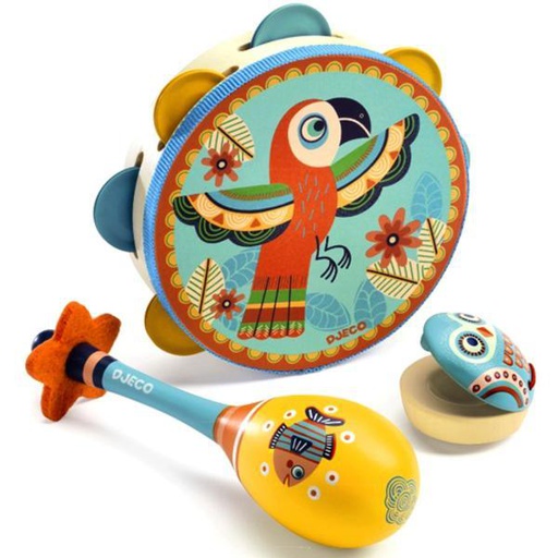 [DJ06016] Set Of 3 Instruments: Tambourine, Maracas, Castanet Djeco